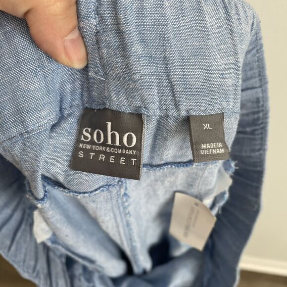 SOHO NY&CO Size XL Pants Blue Waist Tie Tapered Linen Blend NEW NWT - Picture 4 of 7